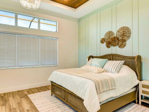 Custom bedroom ceiling treatment Custom wood ceiling treatment in a bedroom