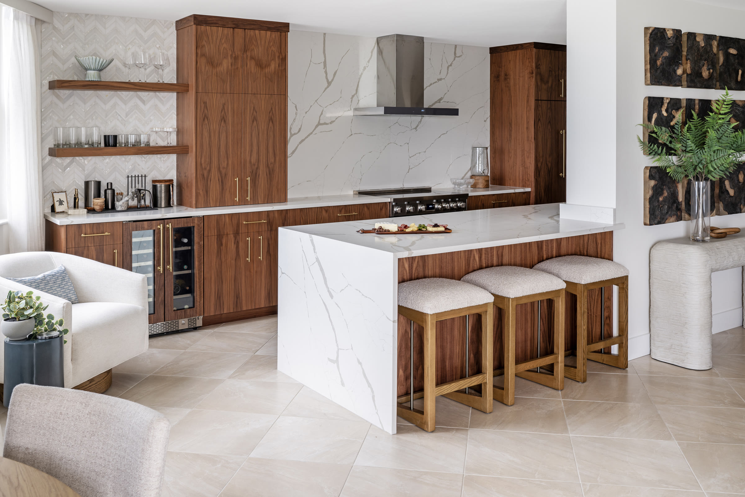 Custom kitchen and wet bar cabinetry with fitted storage