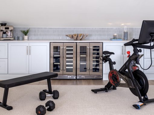 Indian Shores gym storage built-in Custom gym storage and built-in cabinetry at an Indian Shores beach house
